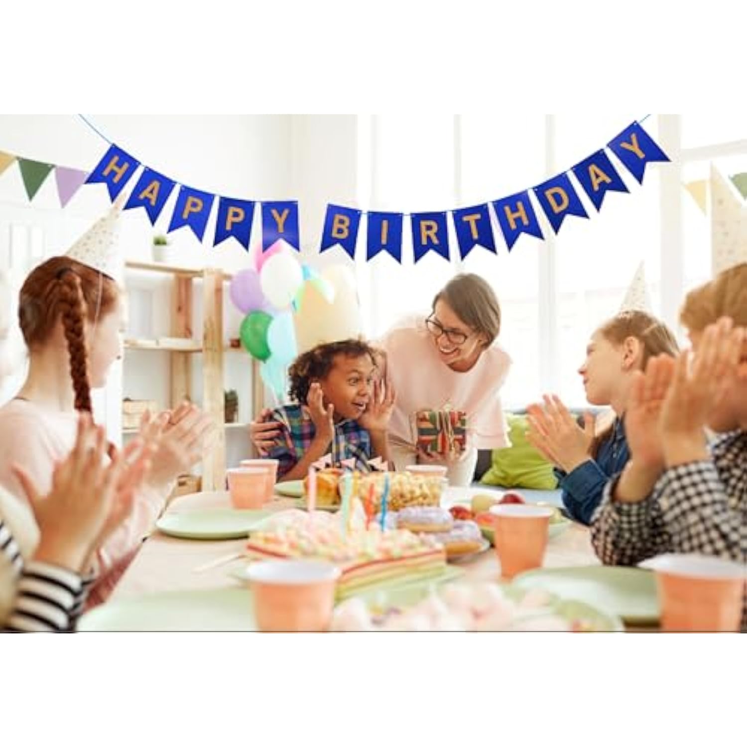 Blue Birthday Bunting Banner,Letters Birthday Banner Party Supplies