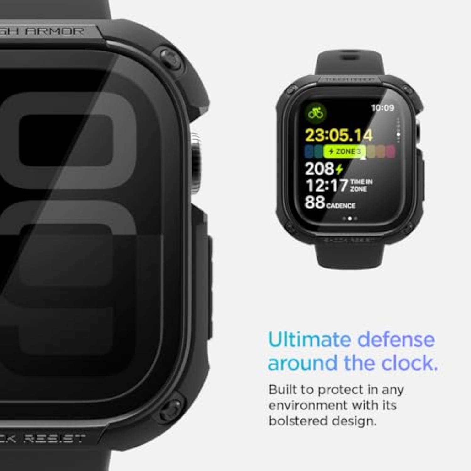 Spigen Tough Armor Case with Built-in Touch Sensitive Tempered Glass Screen Protector Designed for Apple Watch Series 10 46mm Durable Full Coverage Cover (2024) - Black