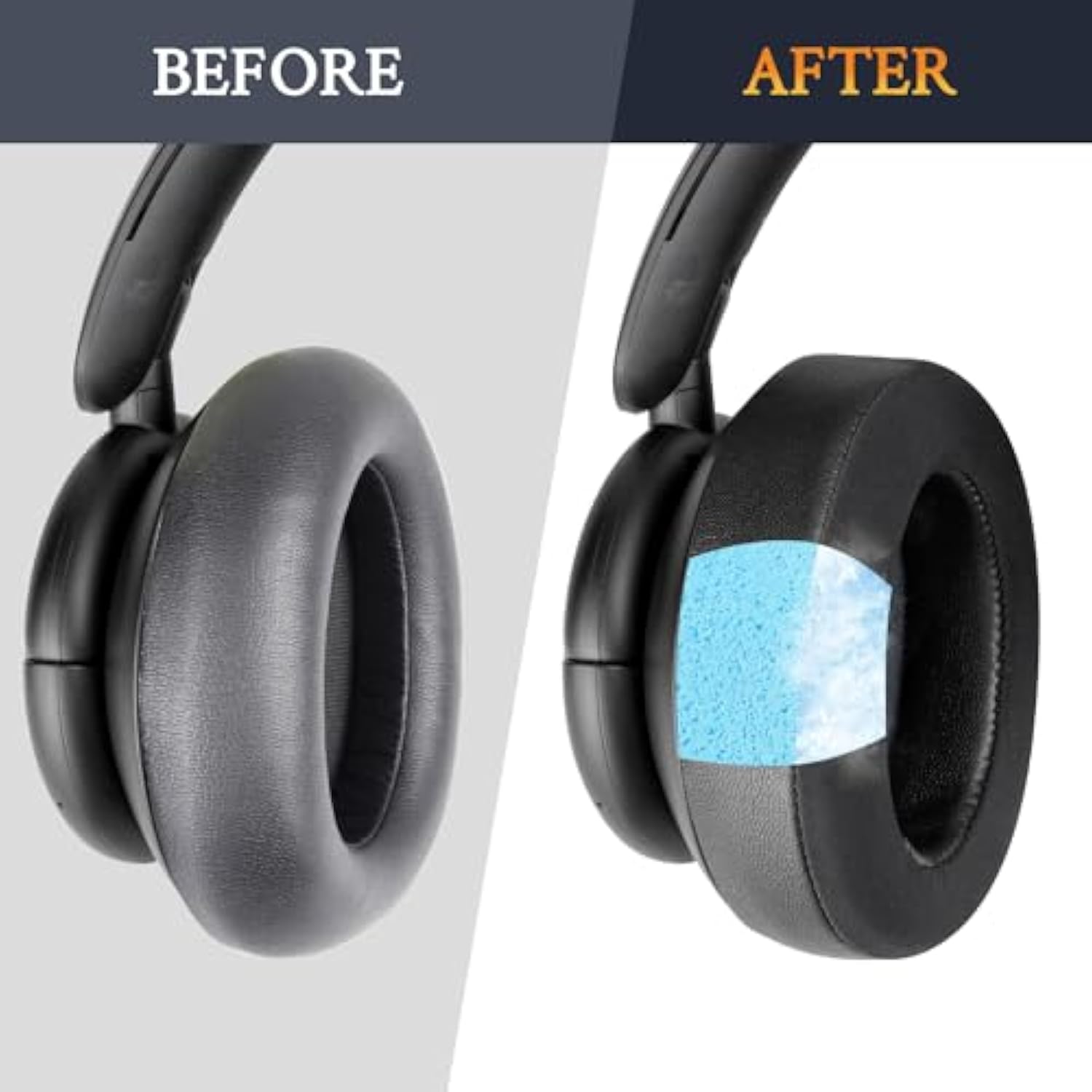 Cooling Gel Earpads Replacement For Anker Soundcore Life Q30/Q35 Headphones, Ear Pads Cushions With Ice Silk Fabric, High-Density Noise Isolation Foam - Black