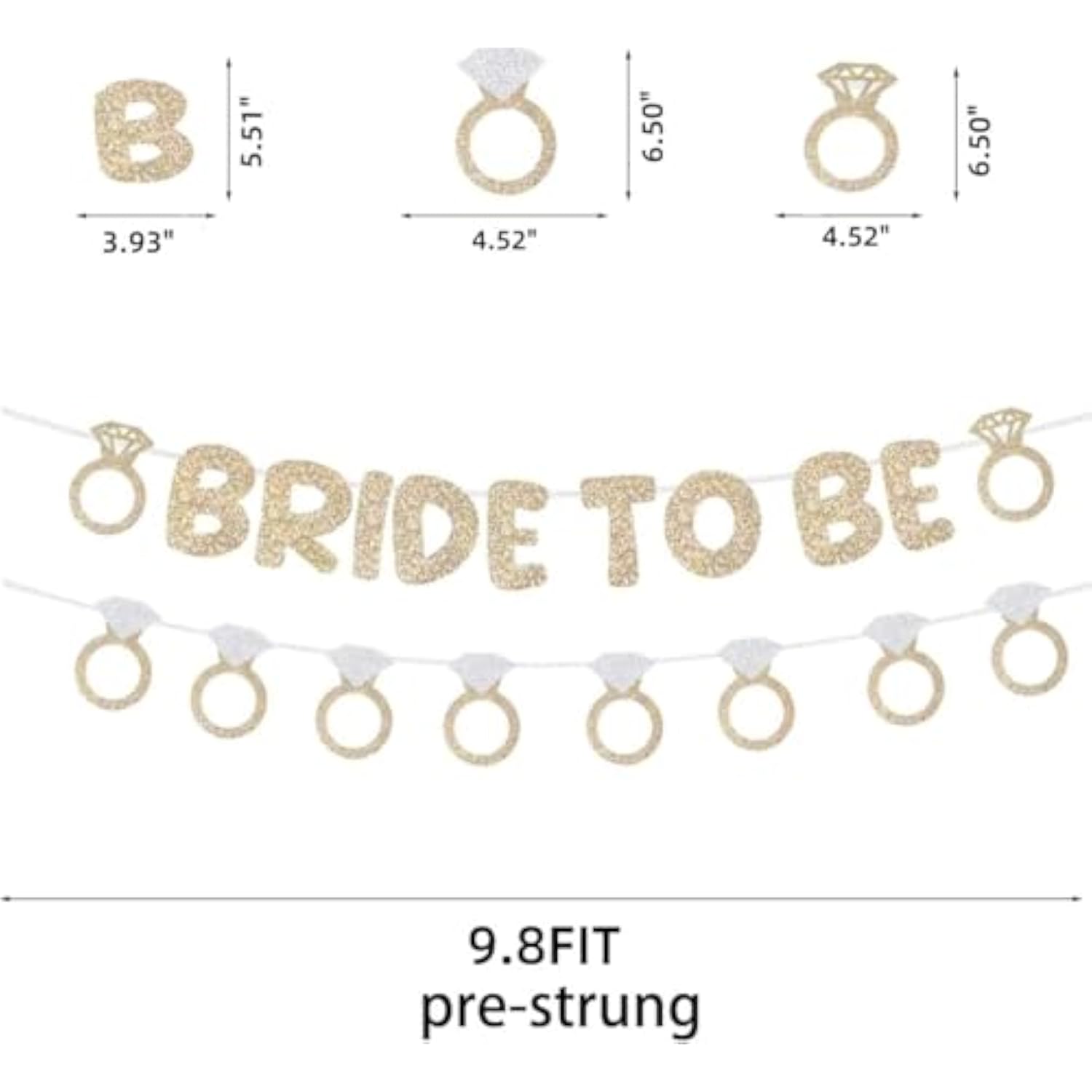 Bride to Be Banner with Diamond Ring Glitter Banner Bridal Shower Decor Gold