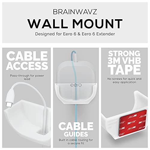 Screwless Wall Mount For Eero 6 Mesh Wifi Holder, Custom Design (Not Compatible With Eero Pro 6 / Beacon), Strong Vhb Adhesive, No Tools, No Mess, White By