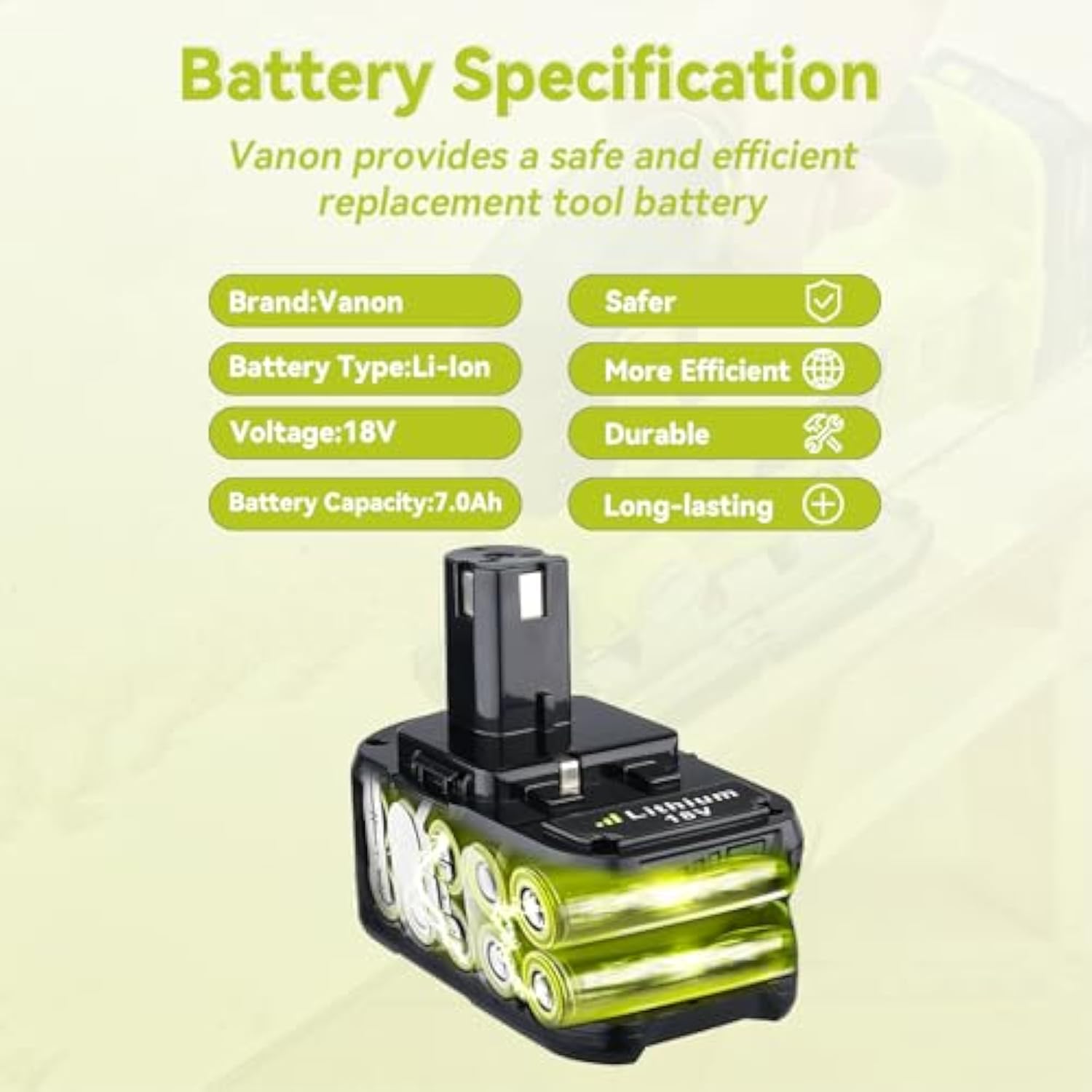 Replacement For Ryobi 18V Battery 7.0Ah Lithium Ion 18 Volt Batteries Replacement For Ryobi 18V Cordless Tools P108 P107 P105 P104 P103 2Pack