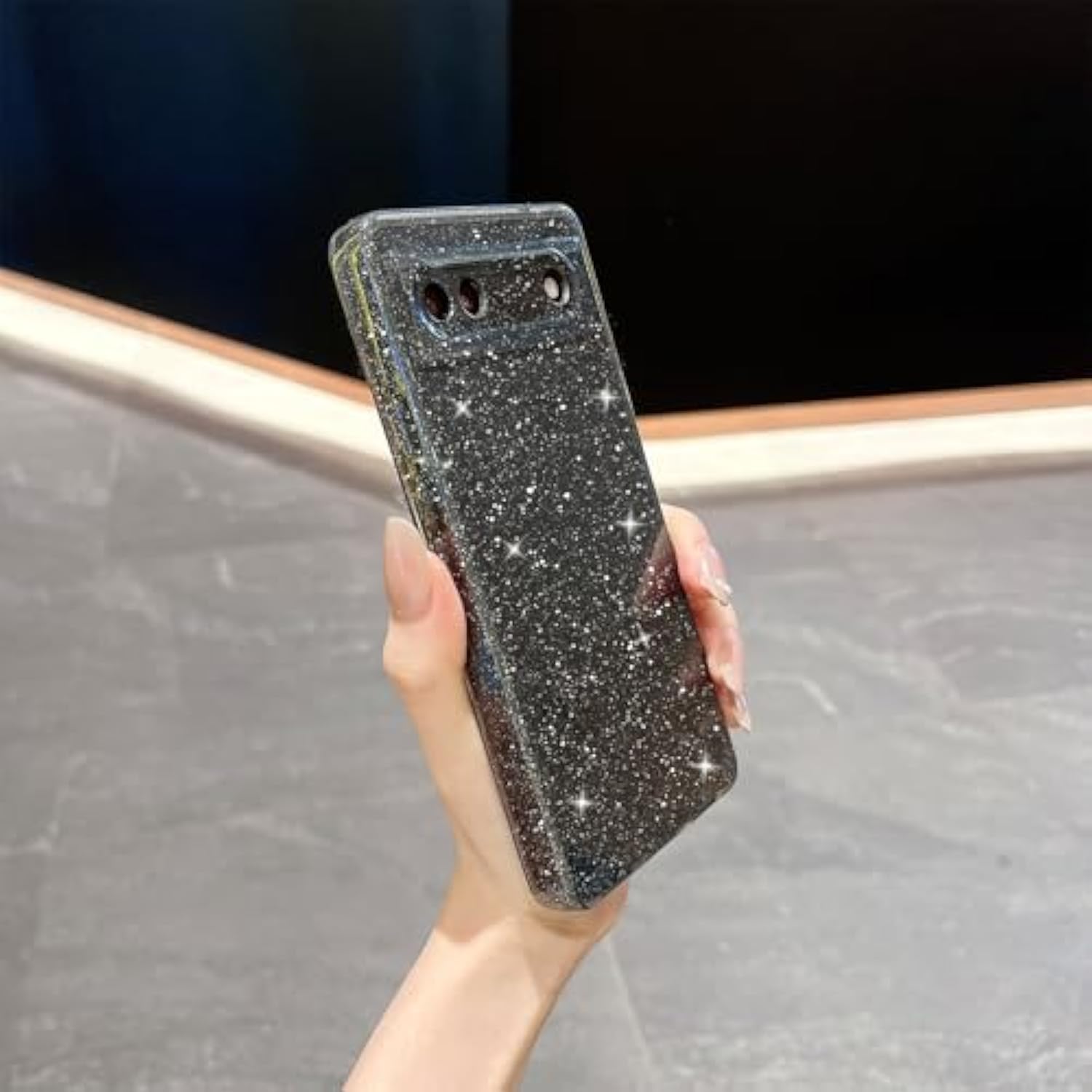 Compatible With Google Pixel 6A Case,Cute Bling Glitter Thin Slim Shockproof Tpu Sparkly Cover For Women Girl For Google 6A 6.1 Inch-Black