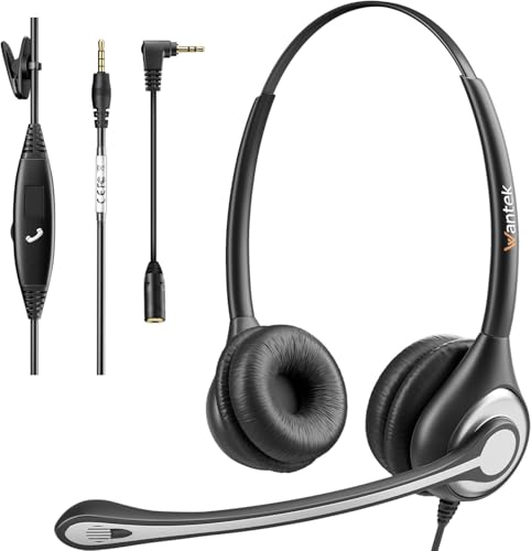 Cell Phone Headset with Microphone Noise Cancelling, Wired 3.5mm Computer Headphone for iPhone Samsung Android PC Laptop Tablet Skype Call Center