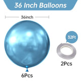 36 Inch Giant Metallic Blue Balloons, 6 Pack Large Round Blue Latex Balloons For Anniversary, Birthday, Christmas, Wedding, Baby Shower Party Decorations