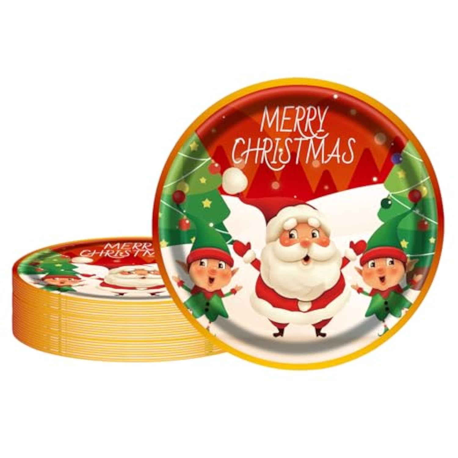 50Pcs Christmas Paper Plates, 7 Inch Dessert Plates With Merry Christmas Letters, Party Decoration Supplies