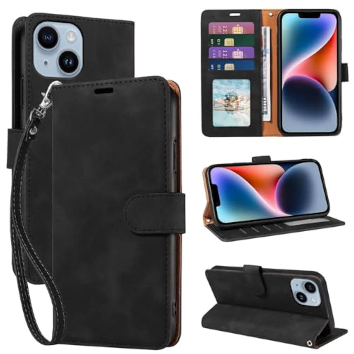 iPhone 14 Wallet Case with RFID Blocking and 4 Card Slots, Black