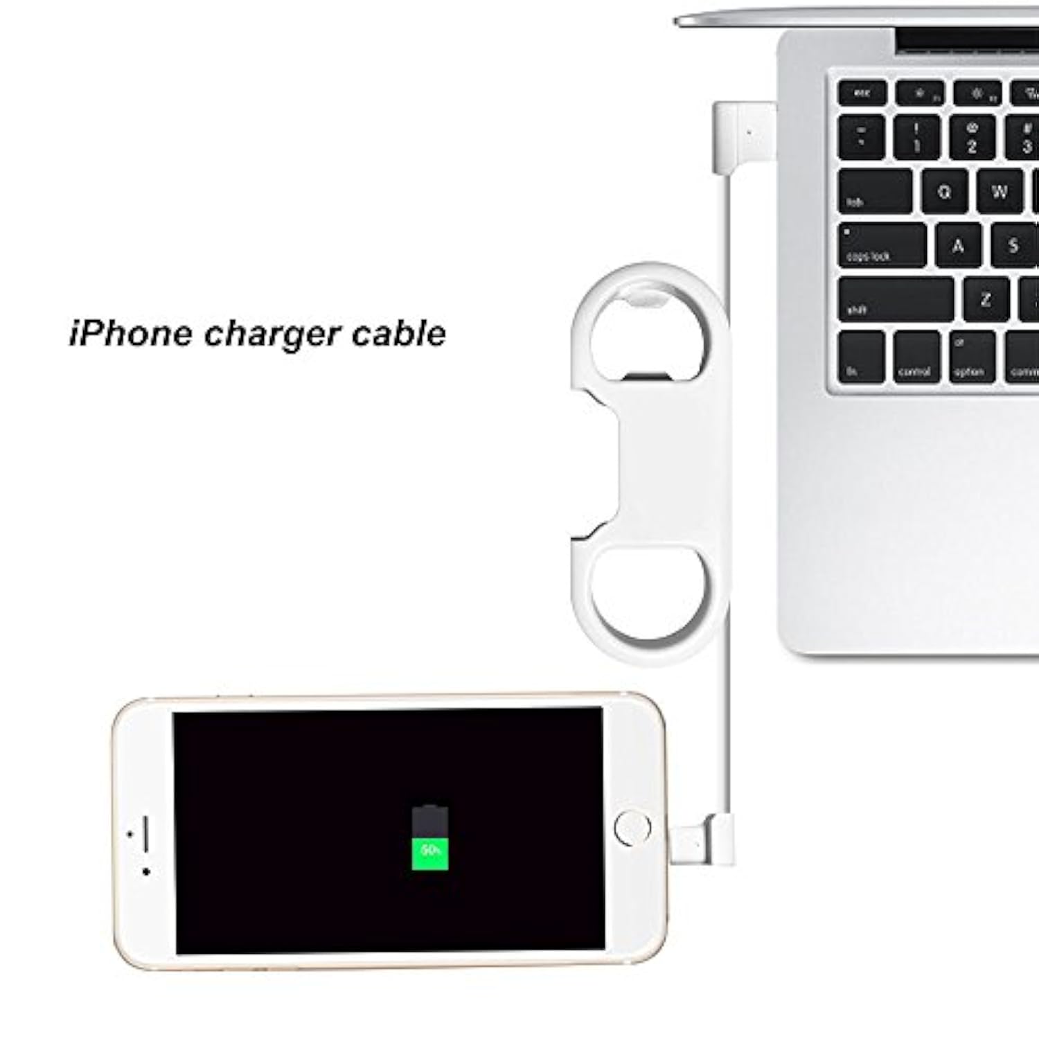 iPhone Charging Cable Keychain Bottle Opener Portable White