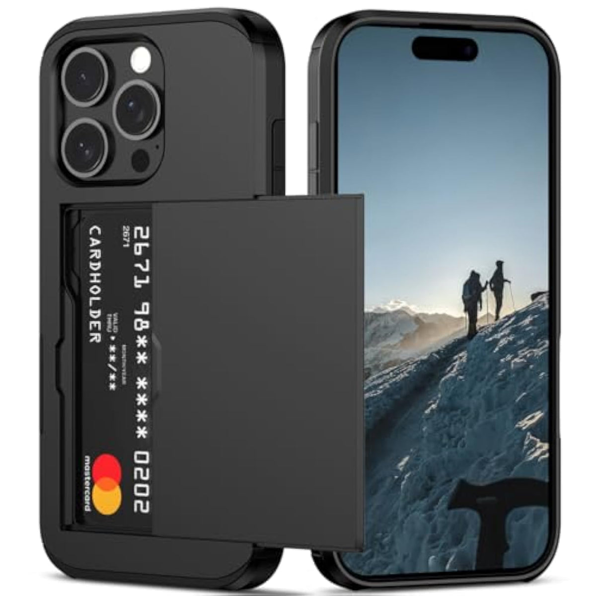 Compatible With 16 Pro Case With Card Holder Dual Layer Heavy Duty Protective Shockproof Hidden Card Slot Slim Wallet Phone Cover For 16 Pro For Women&Men 6.3 Inch(Black)