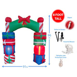 8 Foot Tall Lighted Christmas Inflatable Stacked Colorful Gift Boxes Archway With Red Bow Lights Outdoor Indoor Holiday