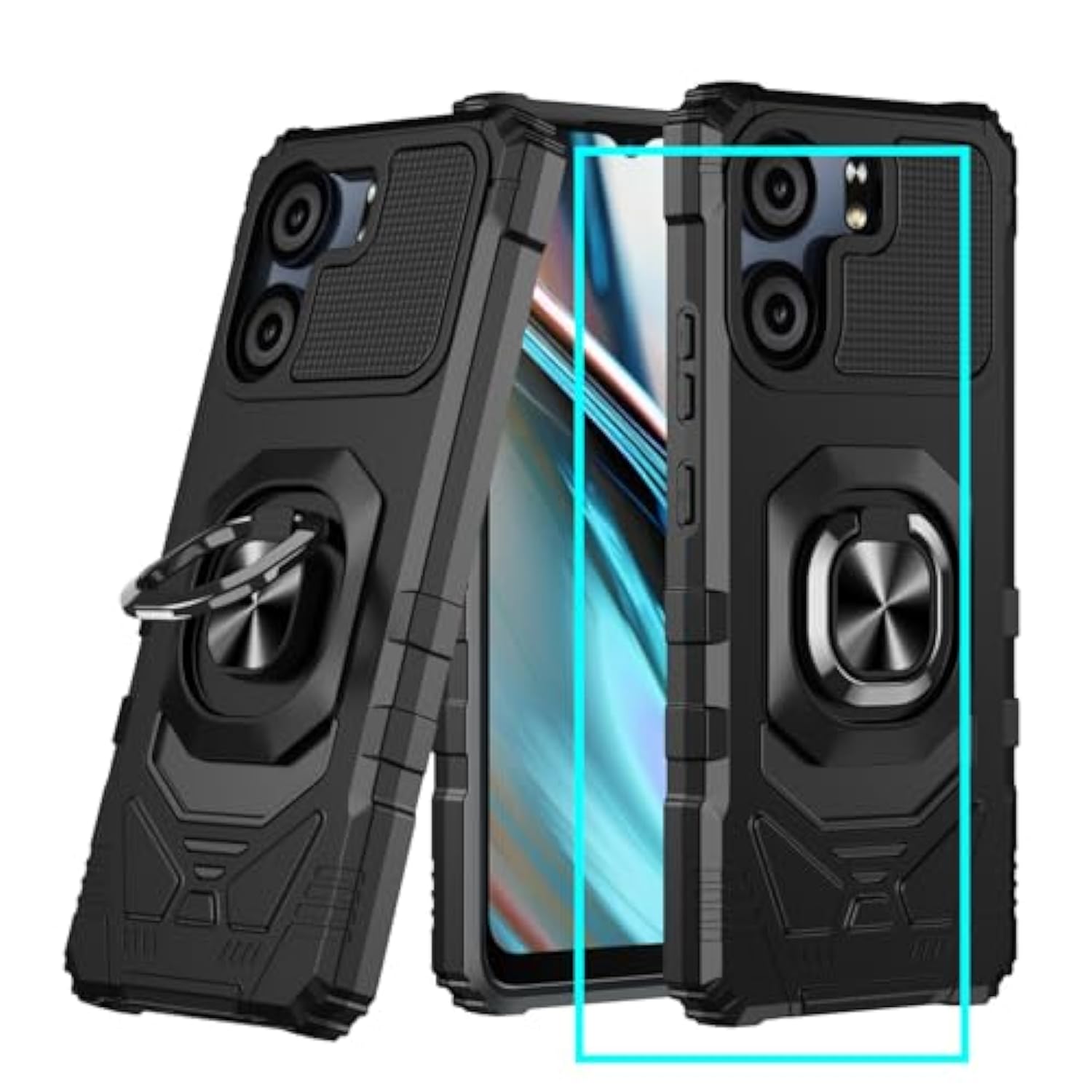 For Blu View 5 Phone Case/Blu F5 5G Case With Screen Protector,Blue View 5 Phone Case With Magnetic Ring Kickstand,Dual Layer Heavy Duty Military Grade Shockproof Cover For Blu View 5 B160V Black