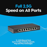 8-Port 2.5G Ethernet Switch (Apex2008) 160Gbps Unmanaged Multi-Gig Network Switch, Fanless Silent Plug & Play Setup, Wall-Mountable Metal Housing For Home, Office & Gaming