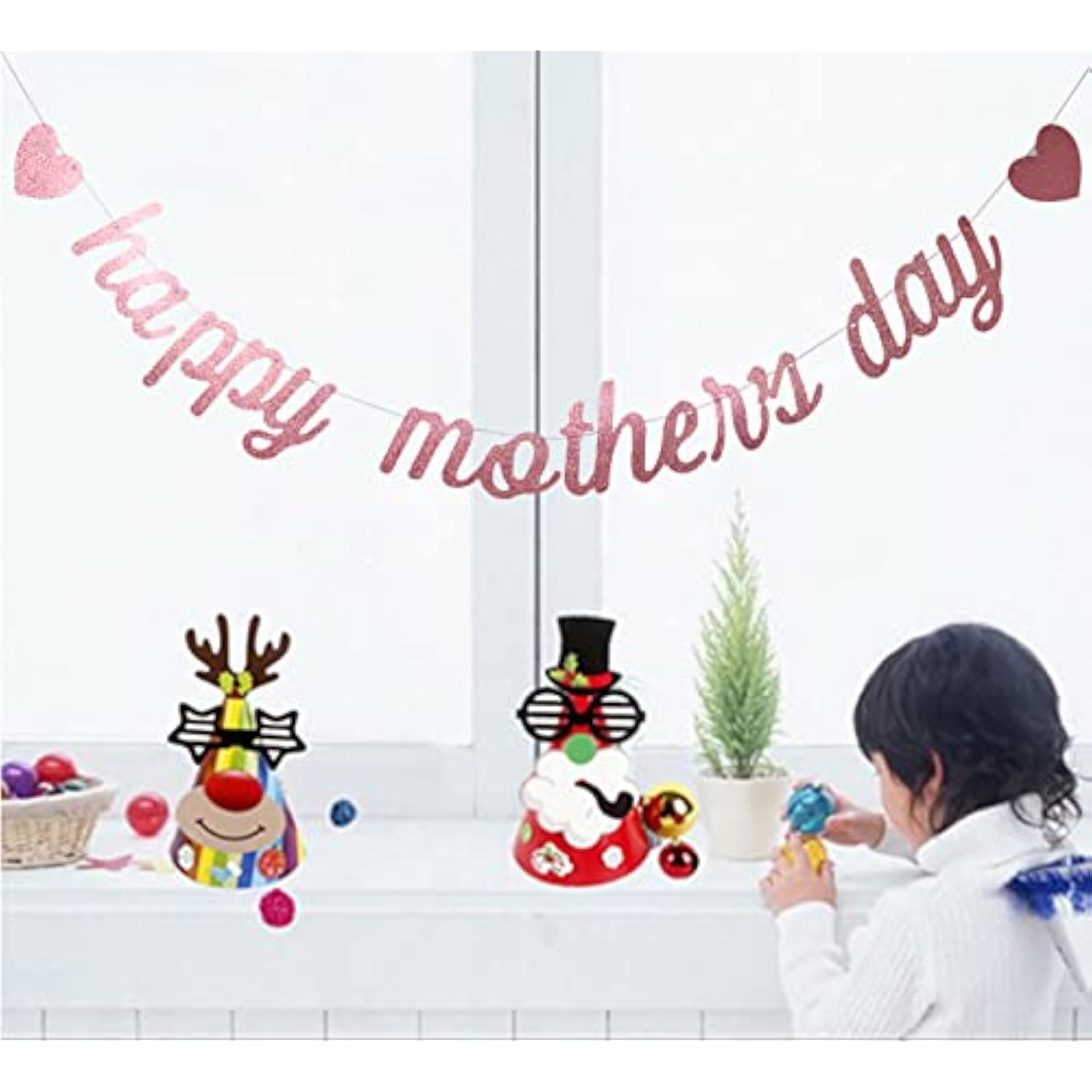 Happy Mother'S Day Rose Gold Glitter Paper Banner, Funny Best Mom Ever/Mother'S Birthday Party Photo Backdrops Sign Decoration(Rose Gold Mom)