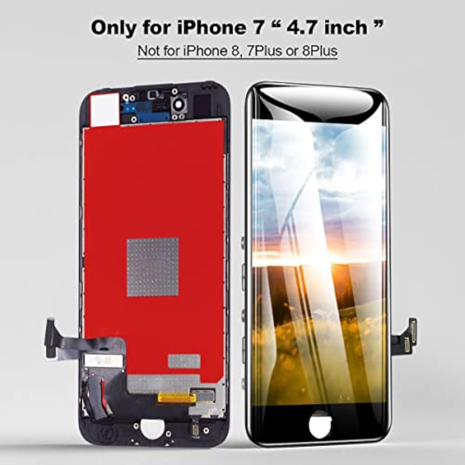 For Iphone 7 Lcd Screen Replacement Black 4.7 Inch Frame Assembly Display 3D Touch Screen Digitizer With Repair Tools Kit Tempered Glass Screen Protector For A1660, A1778, A1779 (Black)