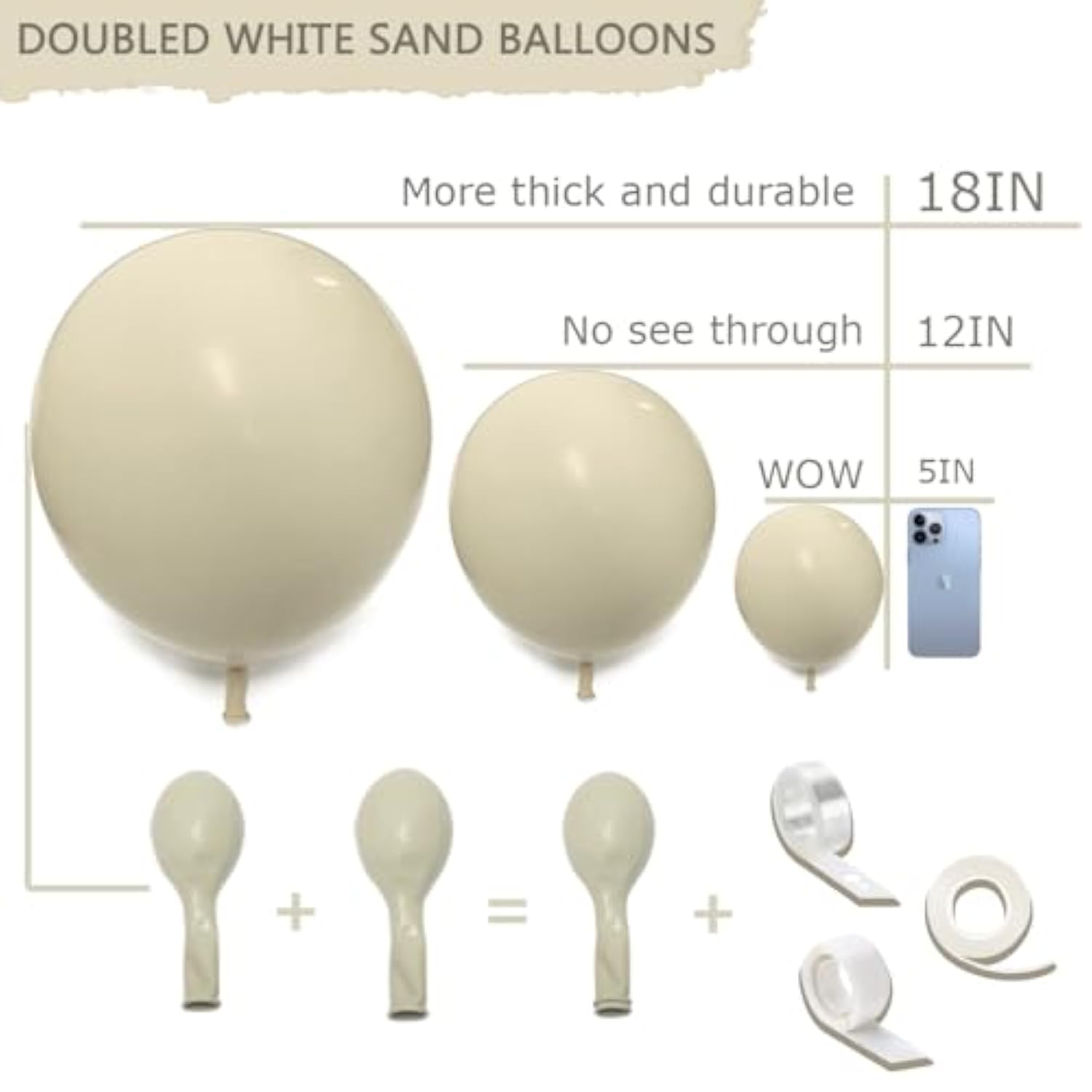 Double Stuffed White Sand Balloons Different Sizes 18In 12In 5In Light Grey Pastel Balloon Garland Kit Off White Balloon Arch For Birthday Baby Shower Bridal Wedding Neutral Boho Theme Party