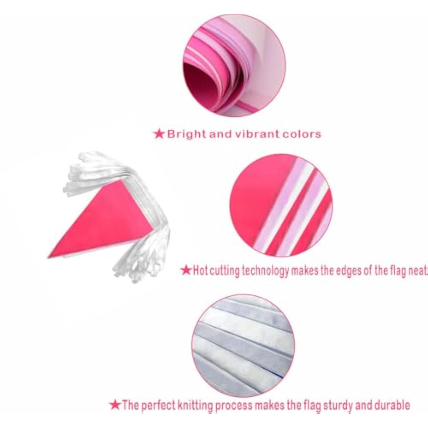 2 Pack Rose Red Pink White Pennant Banner Flags String Triangle Bunting Flag For Grand Opening Wedding Kids Birthday Baby Shower Outdoor Garden Hanging Decorations 60 Feet 60 Pcs