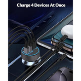 [4 In 1] Usb C Car Charger, 4-Port 90W Super Fast Charging Cigarette Lighter Adapter, Dual 45W Usbc & Usb-A Multiport Car Phone Charger Accessories For Iphone 16E 16 15 14 13 12, Ipad, Samsung Tablet