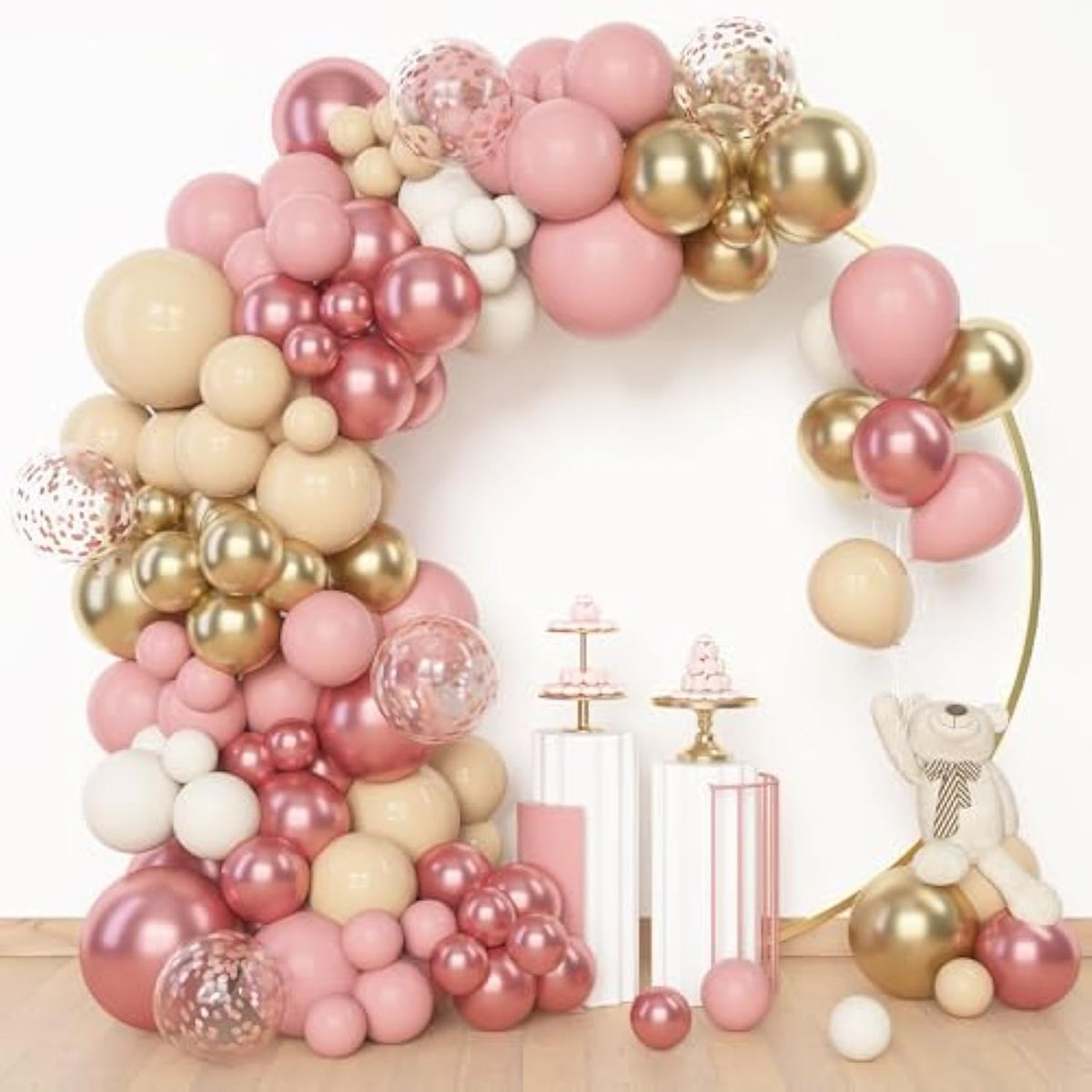 153Pcs Boho Blush Balloon Arch Kit with Nude, Peach & Gold for Parties  Weddings