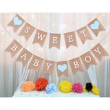 Sweet Baby Boy Burlap Banner Rustic Blue Baby Shower Decoration & Photo Prop