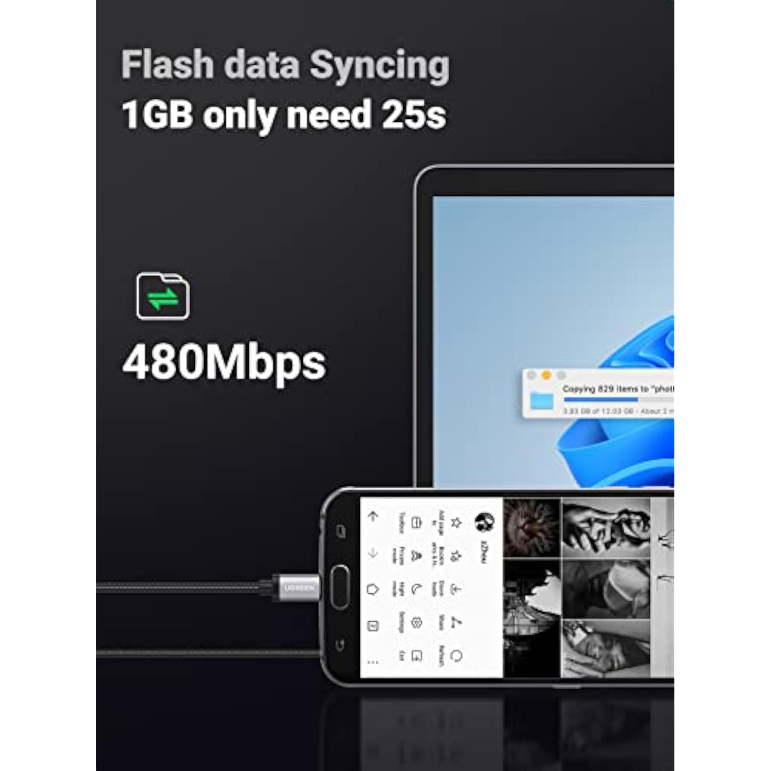 UGREEN Micro USB Cable, 3FT High Speed Fast Charging USB Cable, Nylon Braided Durable Android Phone Charger Cord, Compatible with Samsung Galaxy S7 S6 Note LG V10 Tablet PS4 MP3