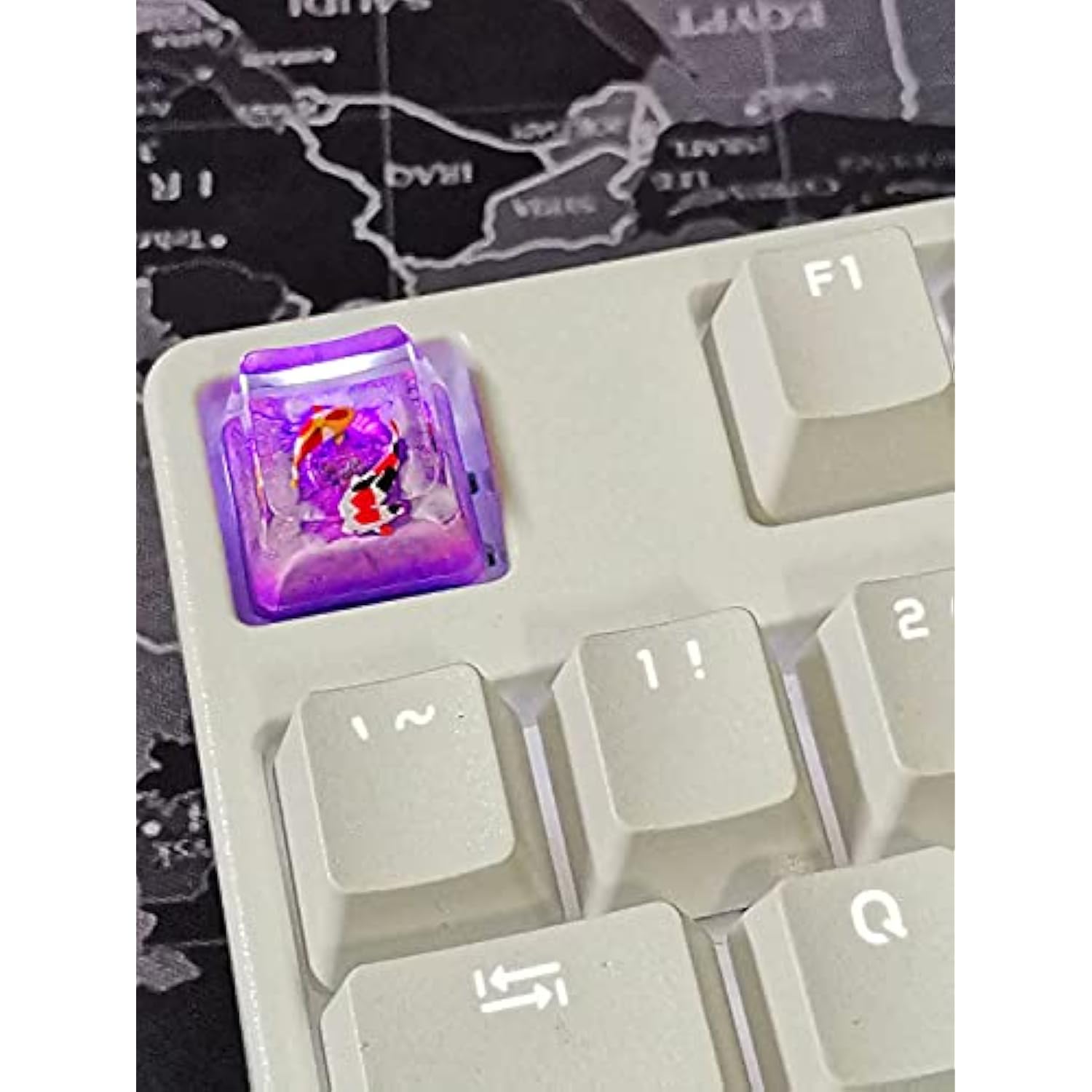 Handmade Koi Fish Backlit Resin Keycap R4/Esc Artisan Keycap Shine Through Tra