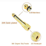 1/4 Mono To 1/8 Mono Adapter, 6.35Mm Ts Male Plug To 3.5Mm Female (Mono To Mono) Audio Adaptor Audio Connector Golden - (5 Pcs)