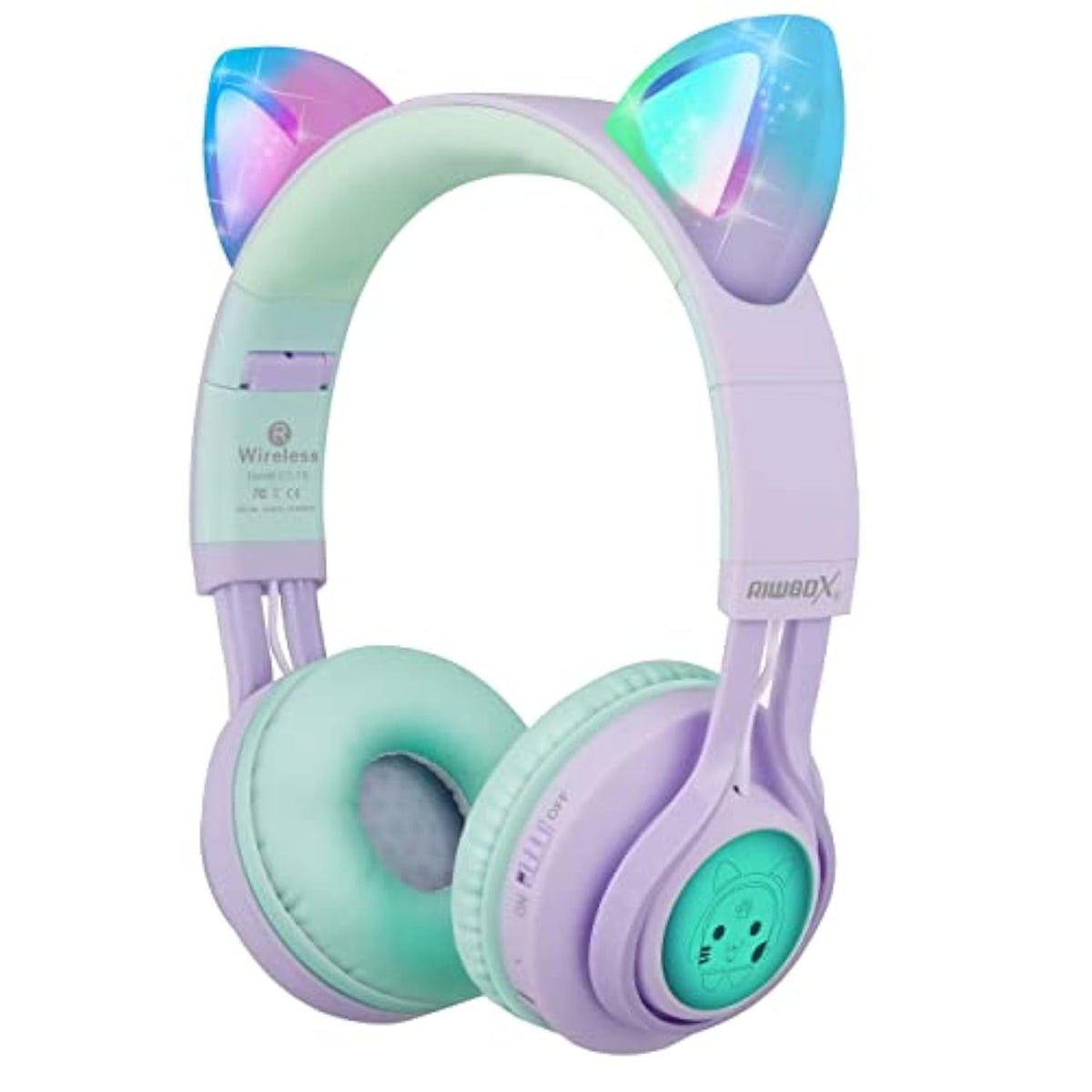 Kids Wireless Headphones, Ct-7S Cat Ear Bluetooth, 85Db Volume Limiting, Led Light Up Over Ear With Microphone For Laptop/Pc/Tv (Purple&Green)