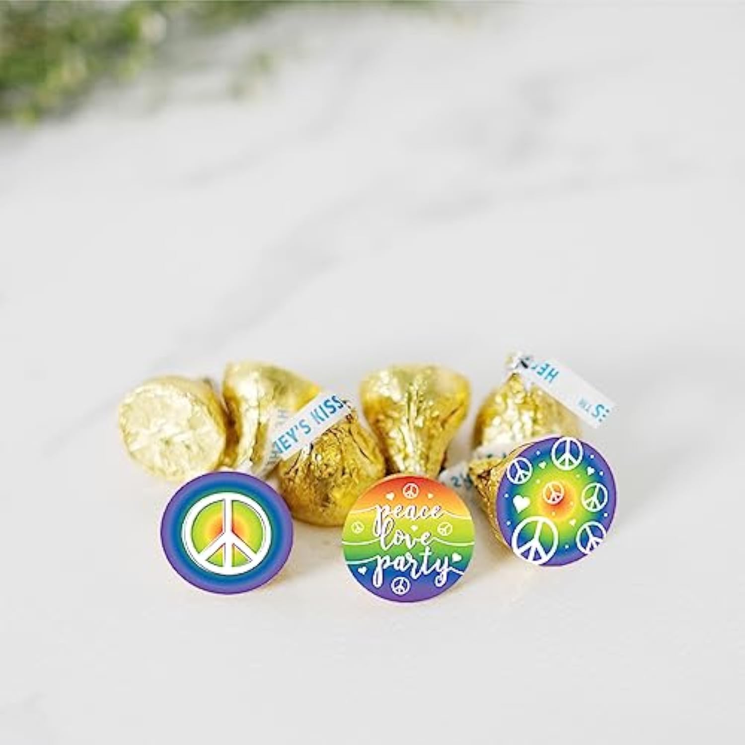 Birthday Chocolate Drop Labels Trio, Fits Kisses Party Favors, Peace Sign, Rainbow Hippie Party, 216-Pack, 1970S Groovy Decorations