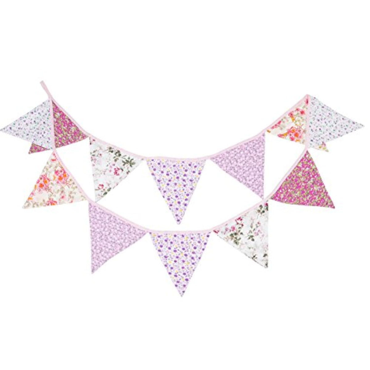 Pink Floral 100% Cotton Bunting Banner For Girls Shabby Chic Wedding Birthday Decoration