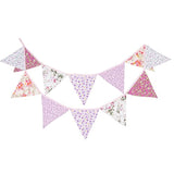 Pink Floral 100% Cotton Bunting Banner For Girls Shabby Chic Wedding Birthday Decoration