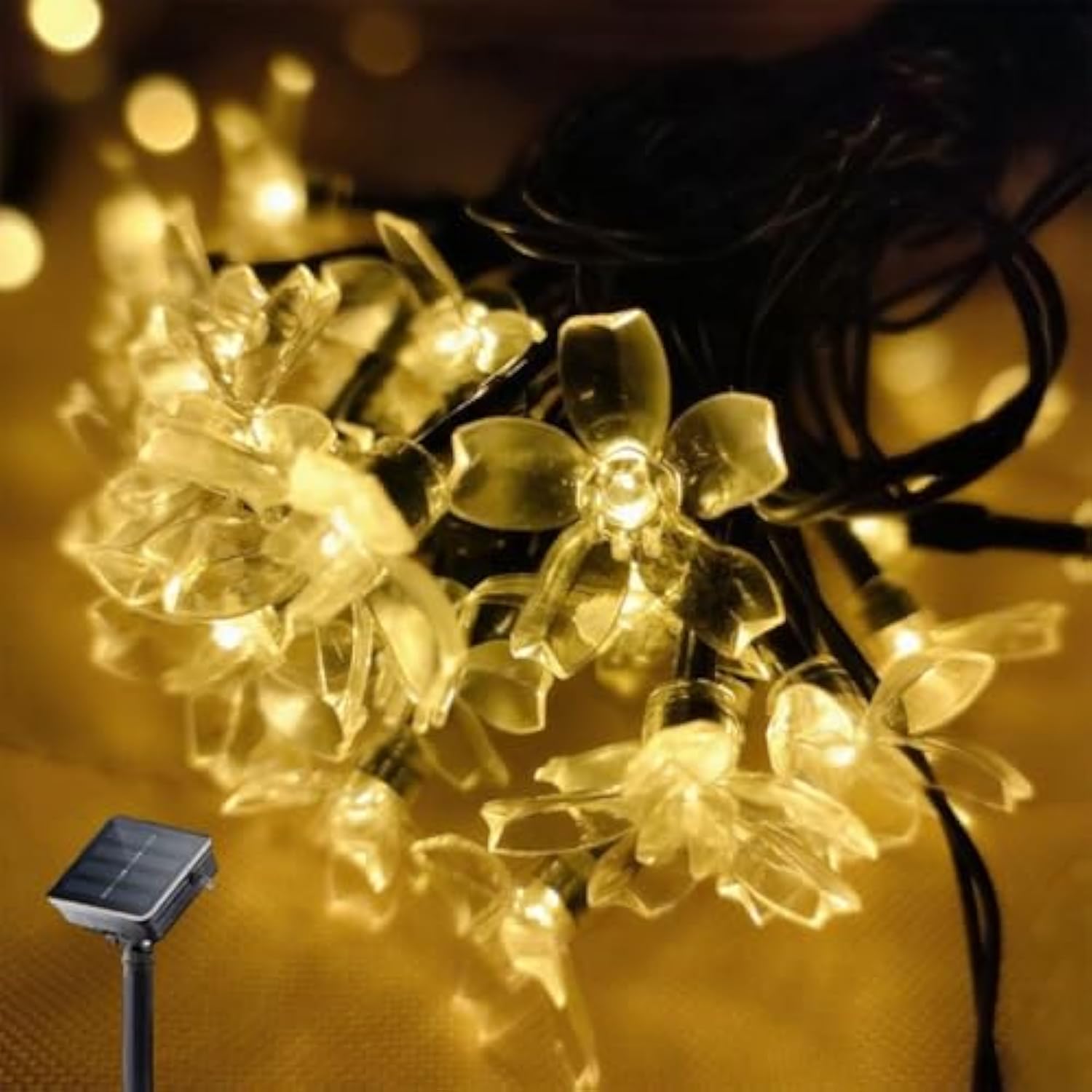 Solar Flower String Lights, 50 Led Outdoor Patio Lights Waterproof, Fairy Lights For Outside Patio Garden Fence Yard Chr
