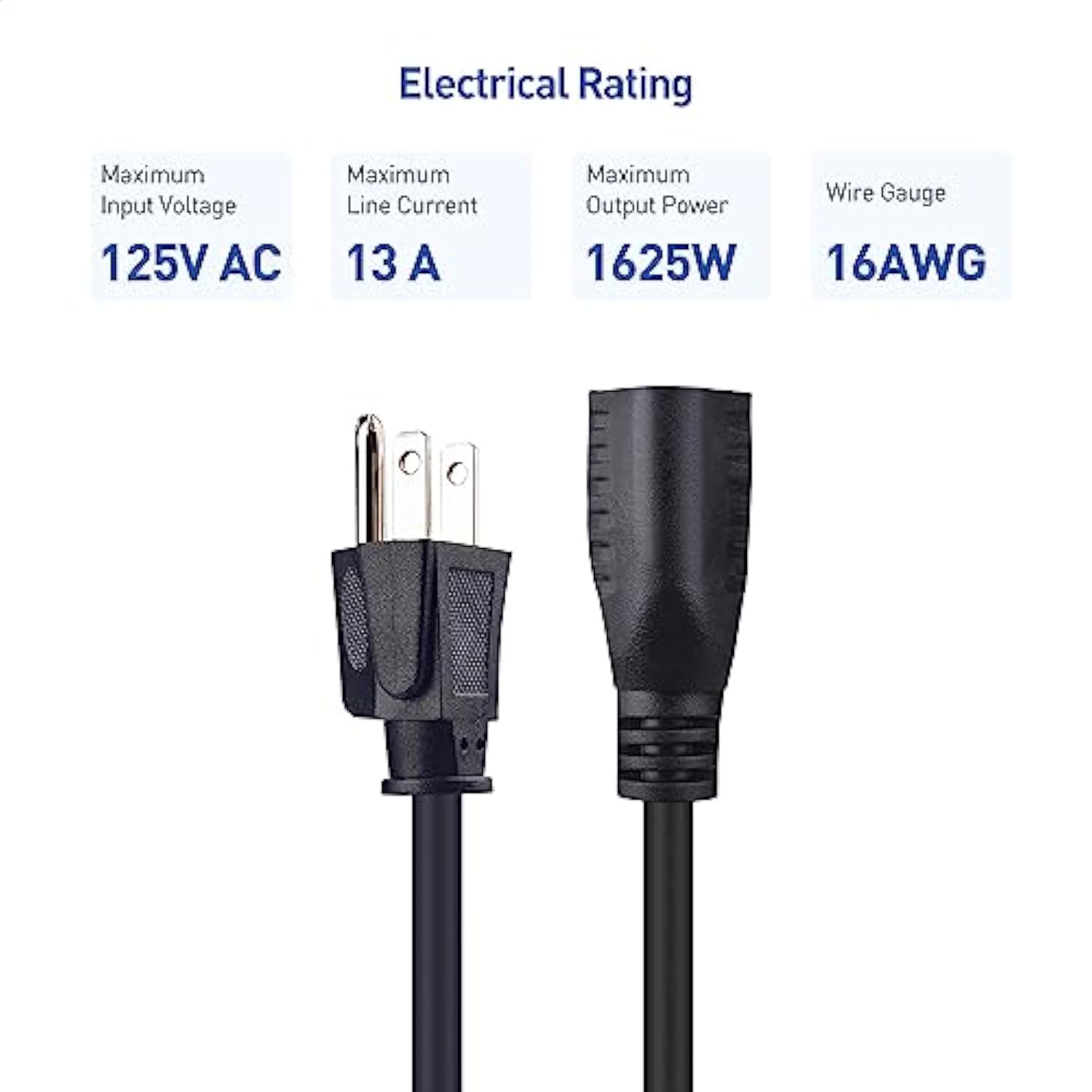 [UL Listed] Cable Matters 6-Pack 16 AWG Heavy Duty 13A Short Power Extension Cord 1 ft in Black, (Power Cord Extension / 3 Prong Extension Cords, NEMA 5-15P to NEMA 5-15R)
