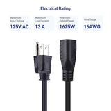 [UL Listed] Cable Matters 6-Pack 16 AWG Heavy Duty 13A Short Power Extension Cord 1 ft in Black, (Power Cord Extension / 3 Prong Extension Cords, NEMA 5-15P to NEMA 5-15R)