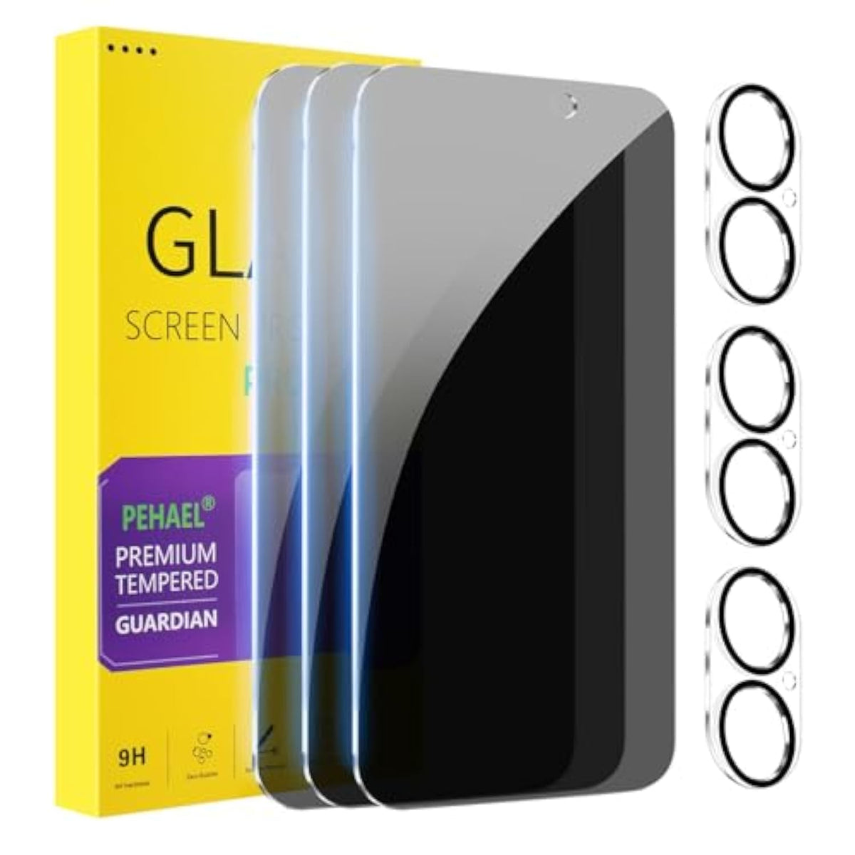 3+3Pack For Iphone 17 Privacy Screen Protector With Camera Lens Protector Full Coverage Anti-Spy Tempered Glass Film 9H Hardness Upgrade Edge Protection Easy Installation Bubble Free [6.3 Inch]