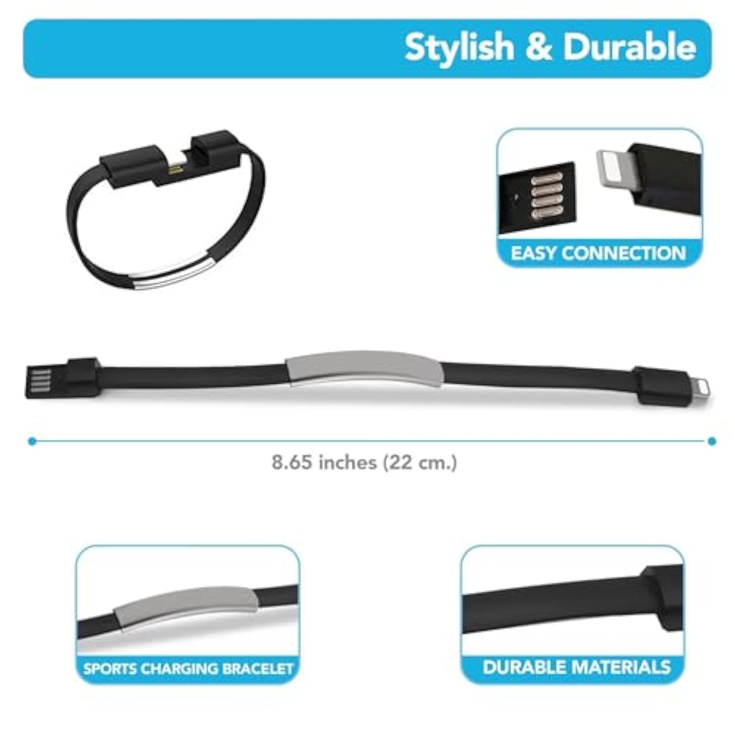 Bracelet Charger For Iphone And Ipad, Short Usb Fast Charging Data Cable, 8.66 Inch Flat Outdoor Phone Usb Charging Cord, For Iphone 14/13/12/11/Pro/Max/Xs/X, Ipad, Airpods, Macbook (Pack Of 2)