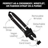 Clip And Go Phone Strap Solid (Black - Black Pouch) - Crossbody Phone Strap Chain With Zipper Wallet Pouch – Phone Lanyard