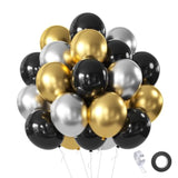 60 Pc Black Gold Silver Metallic Balloons Set for Birthday New Year Wedding