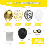 100pcs Black Gold White Confetti Balloons 12inch Party Decorations