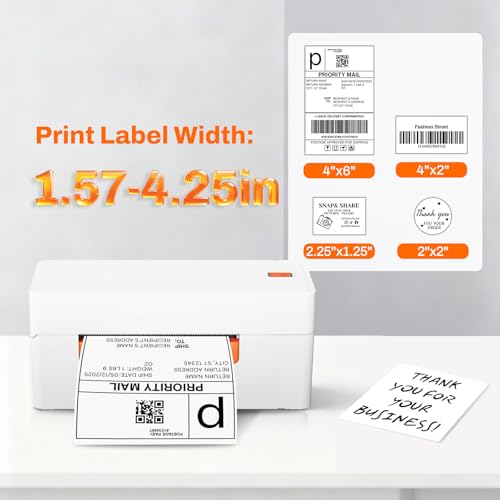 Bluetooth Thermal Shipping Label Printer, 4X6 Portable Wireless Thermal Address Label Printer For Small Business, Compatible With Iphone Android Windows, Used For Ebay Shopify Usps, White