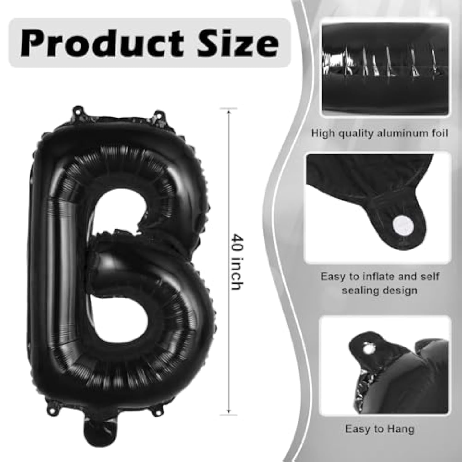 Black Letter B Balloons, 40 Inch Large Foil Letter Balloons, Custom Phrase Balloon For Birthday Party Wedding Anniversary Decoration (Black B)