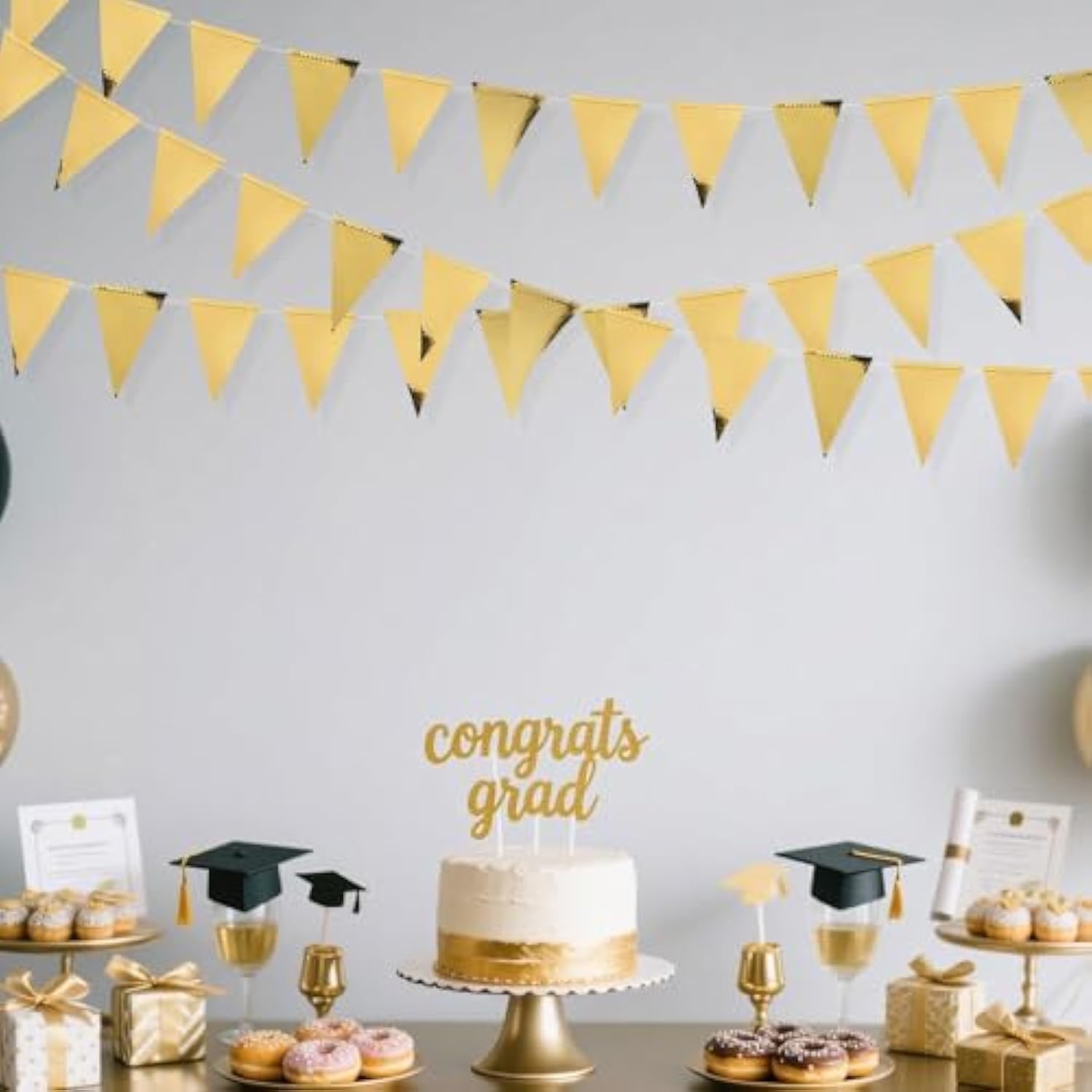 40 Ft Gold Triangle Flags Banner Double Sided Metallic Paper Pennant B