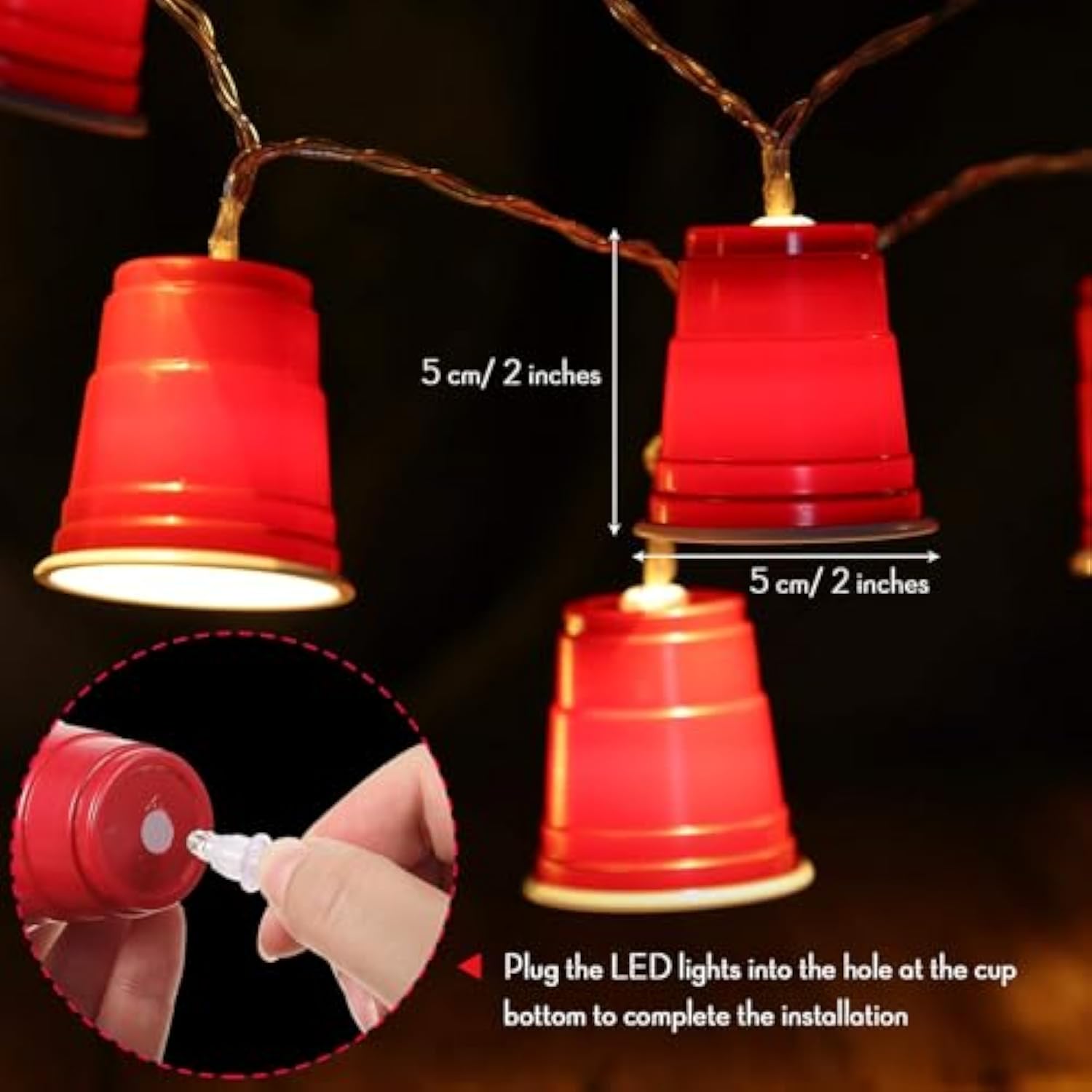 6.56 Ft Cups String Lights Mini Flip Cup LED Lights for Party & Graduation Decor