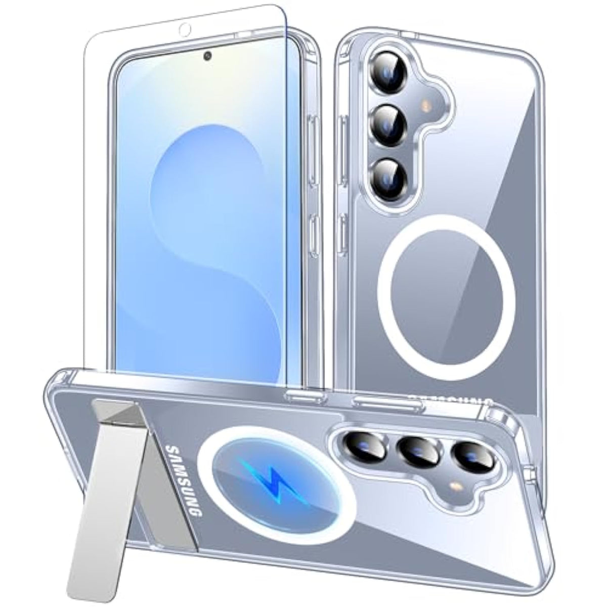 For Samsung Galaxy S25 Case With Kickstand,[Compatible With Magsafe][1*Screen Protector],Military-Grade Protection,Magnetic Phone Case For Samsung Galaxy S25,Clear