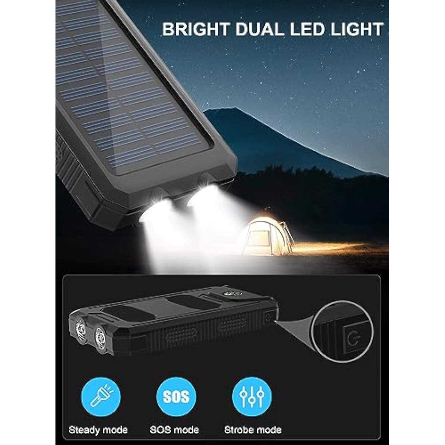 Solar Charger,38800Mah Solar Power Bank, Waterproof External Backup Battery Power Pack With Usb C Input/Output/Led Flashlights Compatible With Iphone, Samsung, Ipad, Suitable For Outdoor, Camping