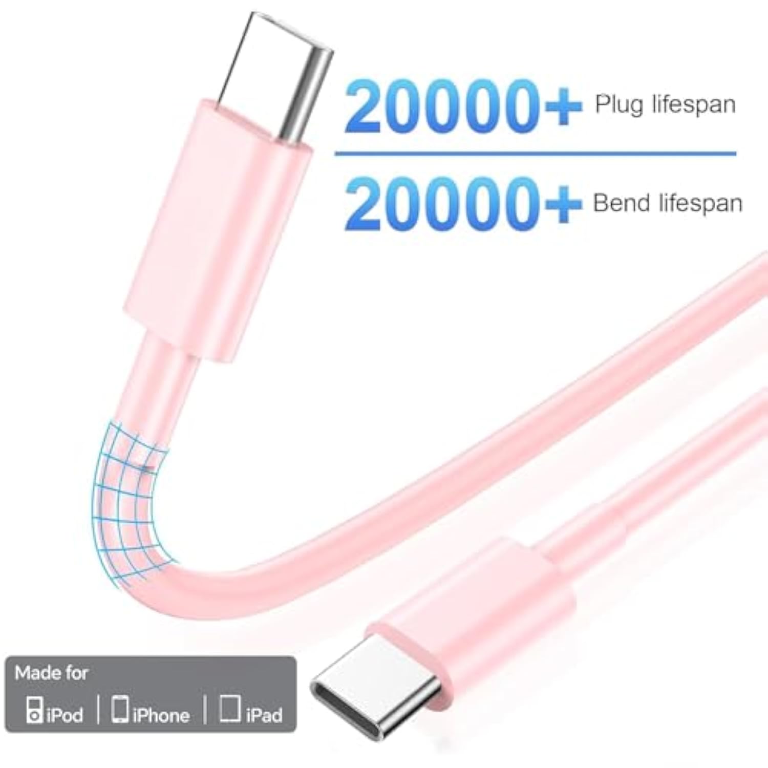 Compatible With Iphone 17 16 15 Fast Charging Cable 10Ft,3Pack 60W Usb C To Usb C Fast Charging Cable Cord For Phone 17 16 15/15 Pro/15 Pro Max/15 Plus, Pad Pro,Maccboook Air, Samsunng-Purplepinkblack