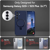 For Samsung Galaxy S25+/ S25 Plus Case With Stand, Slim Liquid Silicone Phone Cases For Galaxy S25 Plus Compatible With Magsafe Magnetic Ring Kickstand Case Full Camera Protection, Dark Blue