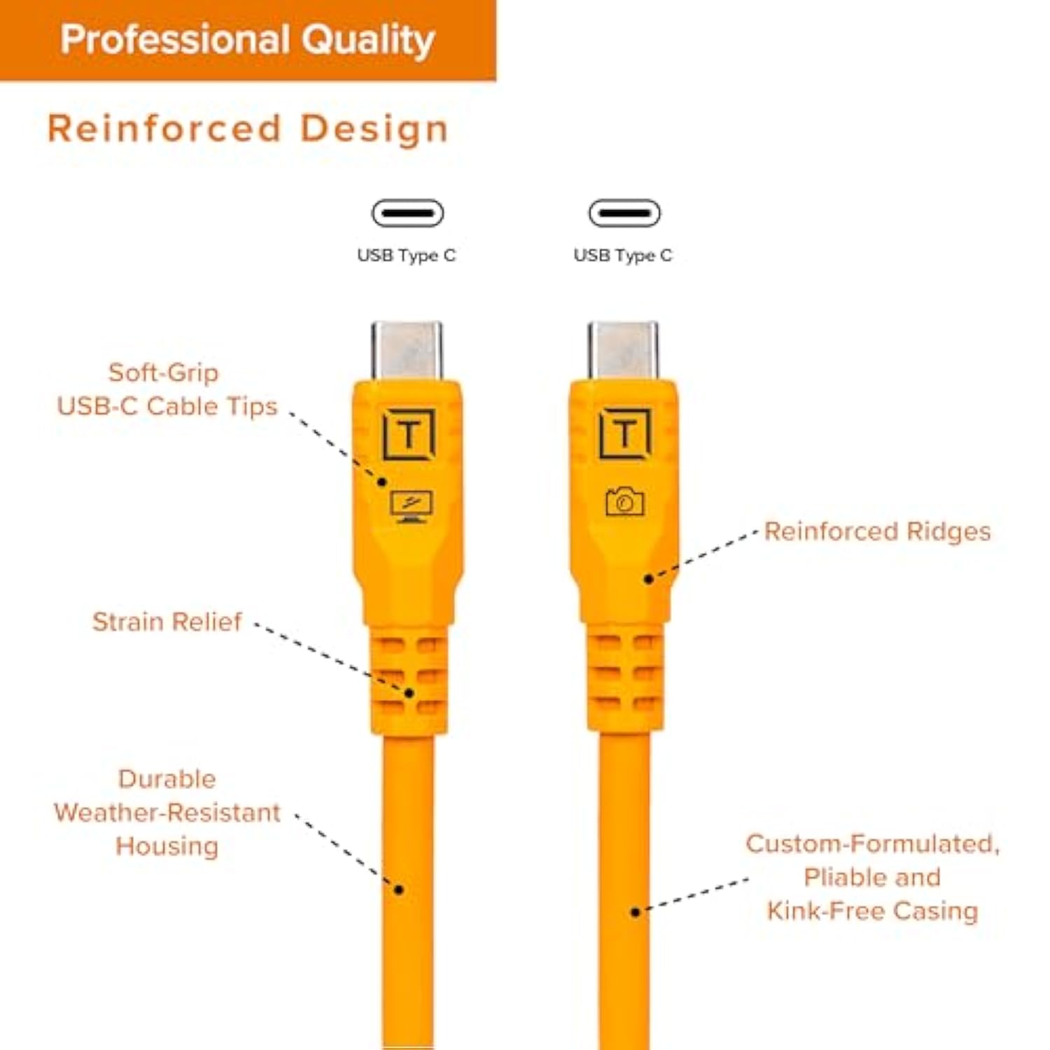 TetherPro Optima 10Gbps Gen 2 USB-C, 10' (3m), Straight to Straight, High-Visibility Orange