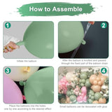 128Pcs Sage Green And Pink Balloon Arch Kit, Dusty Olive Green Blush Peach Beige Cream White Gold Latex Balloon Garland Kit For Girl Jungle Safari Baby Shower Woodland Birthday Party Decorations