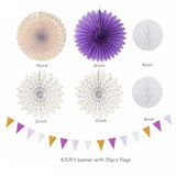 Purple-Lavender White Gold Party Decorations - 20Pcs Graduation Birthday Paper Lanterns Fans,Tissue Pom Poms,Honeycomb Balls,Baby Shower Bridal Wedding Bachelorette Valentines Day Decor