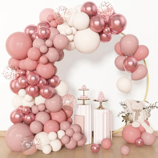 153Pcs Dusty Pink Balloon Garland Arch Kit, Different Sizes 18 12 10 5 Inch Pink White Sand Metallic Confetti Pink Balloons For Girl Baby Shower Birthday Boho Party Decorations